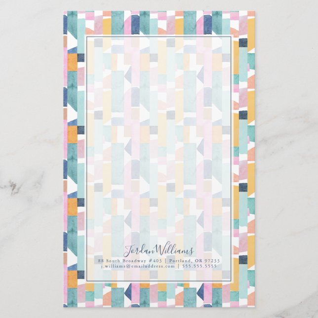 Add Your Name | Abstract Watercolor Shape Pattern Stationery (Front)