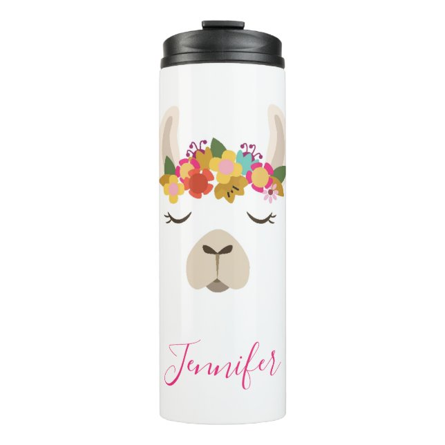 Add Your Name | Alpaca & Flowers Pattern Thermal Tumbler (Front)
