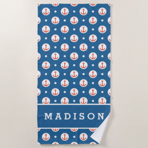 Add Your Name Anchor Dots Beach Towel