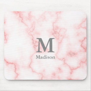 Add your Name and Monogram to Faux Pink Marble Mouse Pad