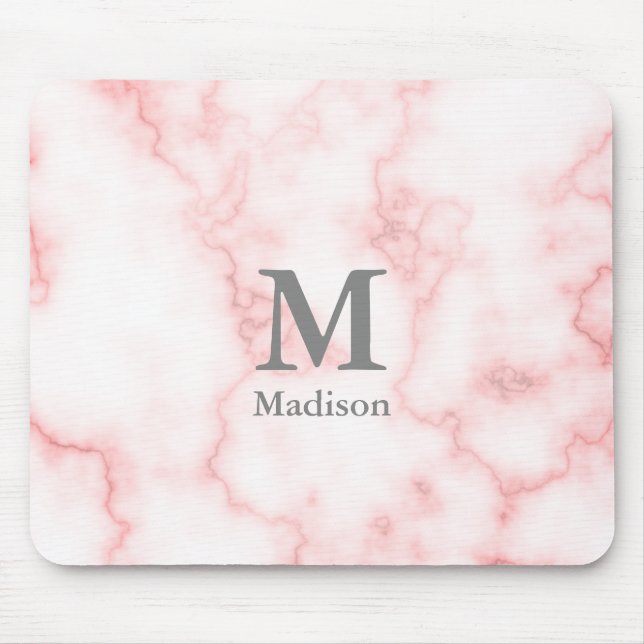 Add your Name and Monogram to Faux Pink Marble Mouse Pad (Front)