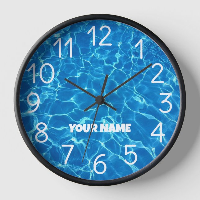 Add Your Name and Photo Swimming Pool Water    Clock (Front)