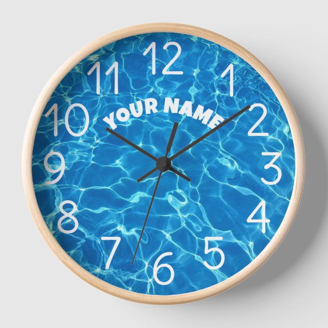Add Your Name and Photo Swimming Pool Water    Clock (Front)