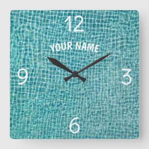Add Your Name and Photo Swimming Pool Water    Lar Square Wall Clock