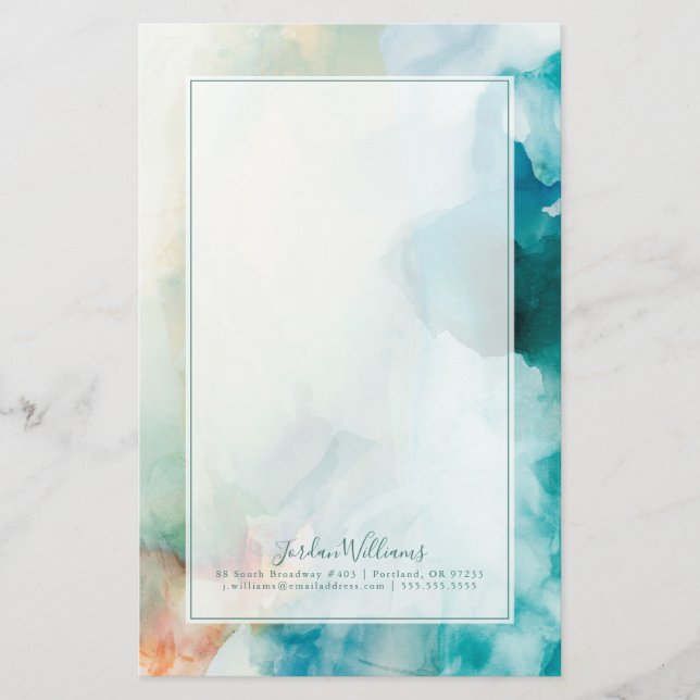 Add Your Name | Aversion - Blue Watercolor Stationery (Front)