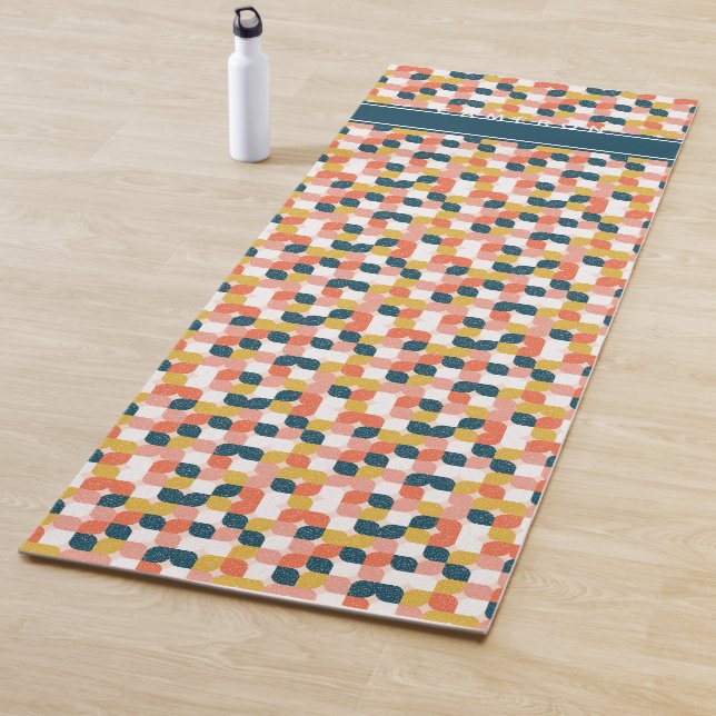 Add Your Name | Bauhaus Retro Geometric Pattern Yoga Mat (In Situ)