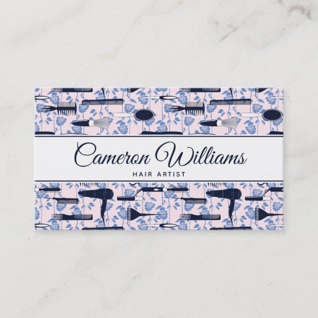 Add Your Name | Beauty Care Blue Rose Pattern Business Card (Front)