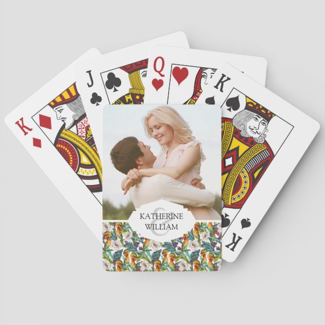 Add Your Name | Bird And Exotic Flower Pattern Playing Cards (Back)