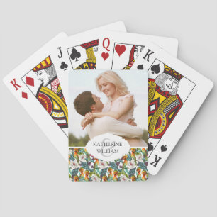 Add Your Name Bird And Exotic Flower Pattern Playing Cards