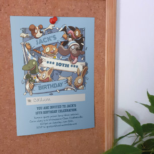 Add Your Name Birthday Animal Fans Sky Blue Invitation