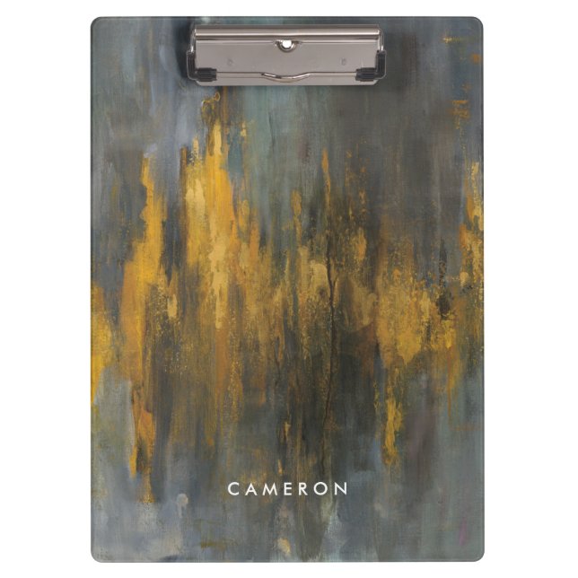 Add Your Name | Black and Gold Abstract Print Clipboard (Front)