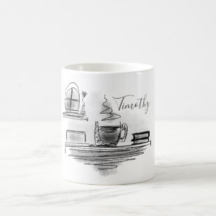 Add Your Name   Black and White Coffee Drawing Coffee Mug