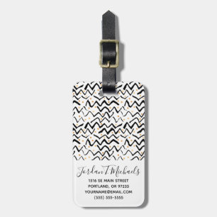 Add Your Name   Black Brush Strokes & Dots Luggage Tag
