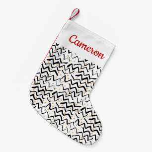 Add Your Name   Black Brush Strokes & Dots Small Christmas Stocking