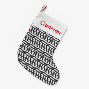 Add Your Name   Black Hand Drawn Chevron Pattern Small Christmas Stocking