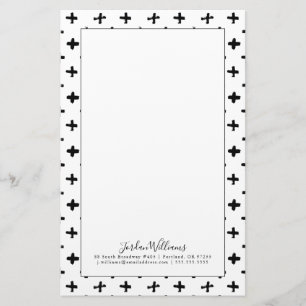 Add Your Name Black Ink Stoke Cross Pattern Stationery