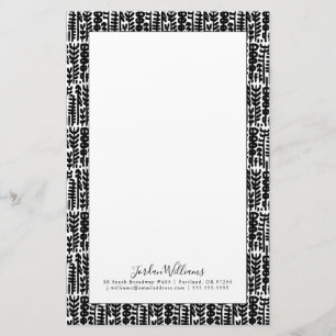 Add Your Name   Black Ink Stroke Tree Pattern Stationery