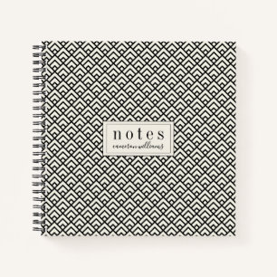 Add Your Name   Black & White Geometric Pattern Notebook