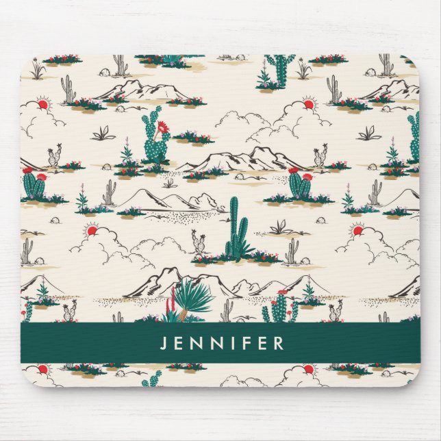 Add Your Name | Blooming Succulents Pattern Mouse Pad (Front)
