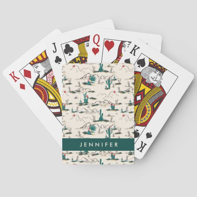 Add Your Name | Blooming Succulents Pattern Playing Cards (Back)