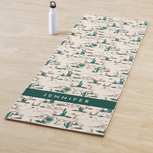 Add Your Name Blooming Succulents Pattern Yoga Mat