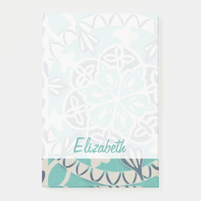 Add Your Name | Blue Batik Tile I Post-it Notes (Front)