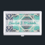 Add Your Name | Blue Batik Tile II Business Card Holder<br><div class="desc">Floral</div>