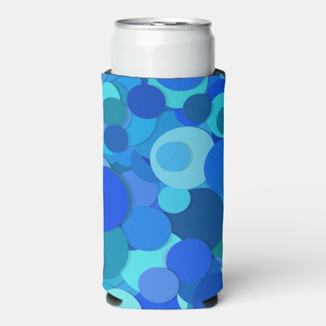 Add Your Name Blue Bubbles Abstract Design Seltzer Can Cooler (Seltzer Front)