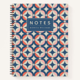 Add Your Name Blue & Coral Geometric Pattern Notebook