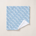 Add-Your-Name Blue  Cursive Name  Wash Cloth<br><div class="desc">This cute wash cloth has a light blue background with a repeating name in white. Perfect for anyone from birth to 99 years old!</div>