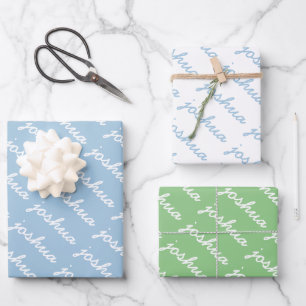Add-Your-Name Blue   Green  Cursive Name  Wrapping Paper Sheet