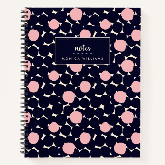 Add Your Name | Blue & Pink Large Dot Pattern Notebook (Front)