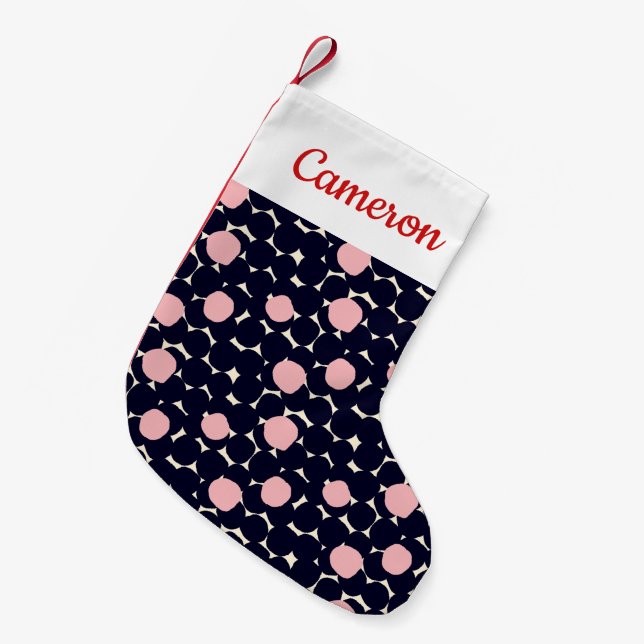 Add Your Name | Blue & Pink Large Dot Pattern Small Christmas Stocking (Front (Hanging))