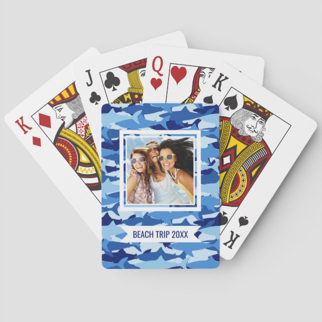 Add Your Name | Blue Shark Pattern | Monogram Playing Cards (Back)
