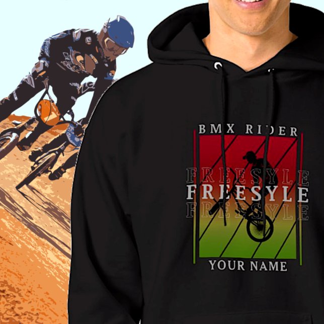 Add Your Name BMX Freestyle Rider -  Red Green on Hoodie (Creator Uploaded)