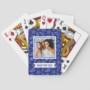Add Your Name Bright Blue Shell Pattern Playing Cards