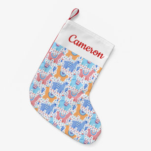 Add Your Name Bright Colourful Alpaca Pattern Small Christmas Stocking