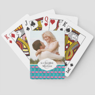 Add Your Name   Bright Flamingo Pattern Playing Cards
