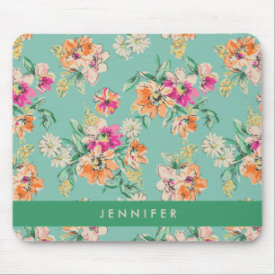 Add Your Name   Bright Sketch Floral Pattern Mouse Pad
