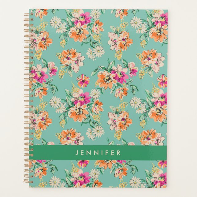 Add Your Name | Bright Sketch Floral Pattern Planner (Front)