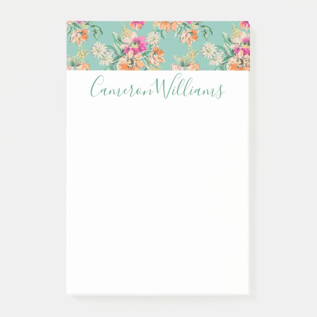 Add Your Name | Bright Sketch Floral Pattern Post-it Notes (Front)
