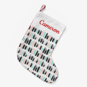 Add Your Name   Brushes & Ink Strokes Pattern Small Christmas Stocking