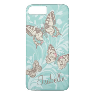 Add your name butterflies floral aqua iphone case