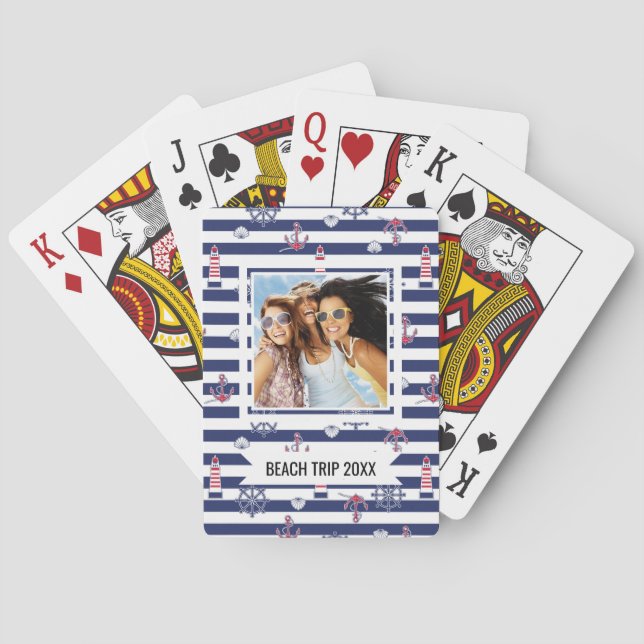 Add Your Name | By The Sea Pattern Playing Cards (Back)