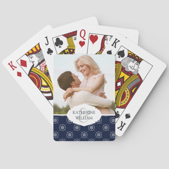 Add Your Name | Captain'S Wheel Pattern Playing Cards (Back)