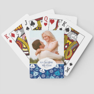 Add Your Name Cartoon Pattern With Sailboats Playing Cards