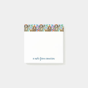 Add Your Name   Cartoon Watercolor Sloth Pattern Post-it Notes