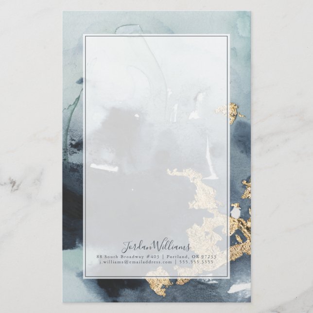 Add Your Name | Cerulean & Gold Stationery (Front)