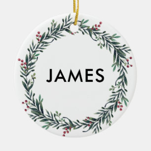 Add Your Name Christmas Wreath Personalised Ceramic Ornament