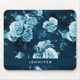 Add Your Name   Classic Blue Rose Pattern Mouse Pad